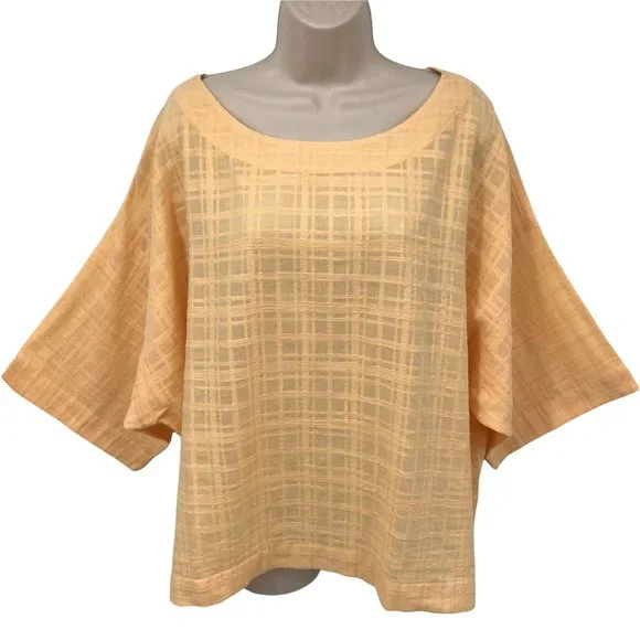 J. Jill Womens Plaid Boxy Lightweight Gauze Pullover Kimono Blouse Top Size L - Picture 1 of 9